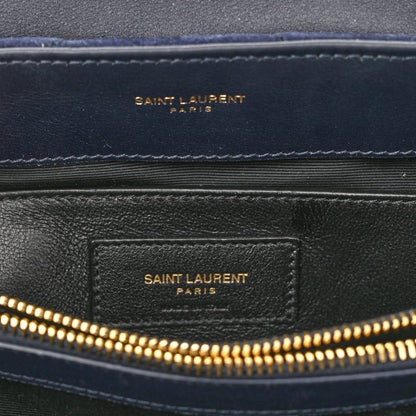 Saint Laurent Suede Calfskin Y Quilted Monogram Small Loulou Chain Satchel Deep Marine 7 of 11