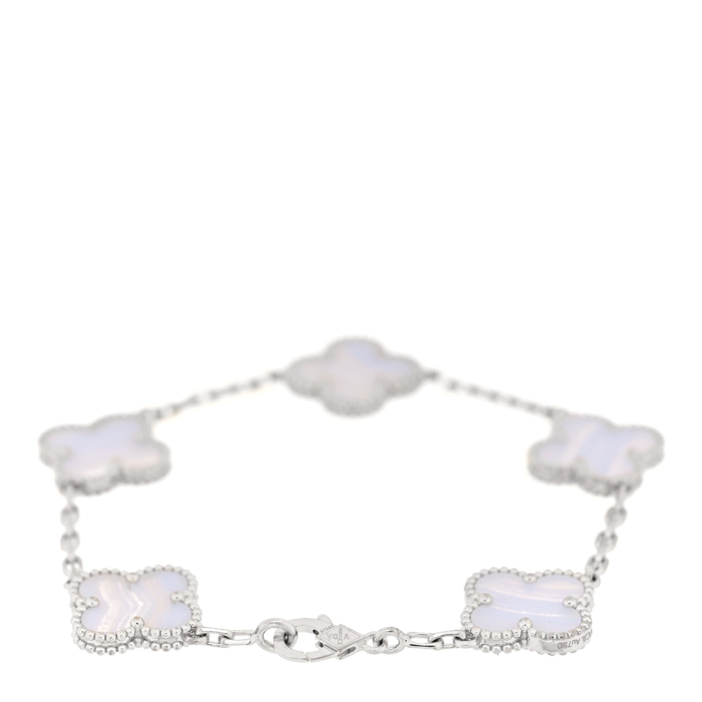 18K White Gold Chalcedony 5 Motifs Vintage Alhambra Bracelet
