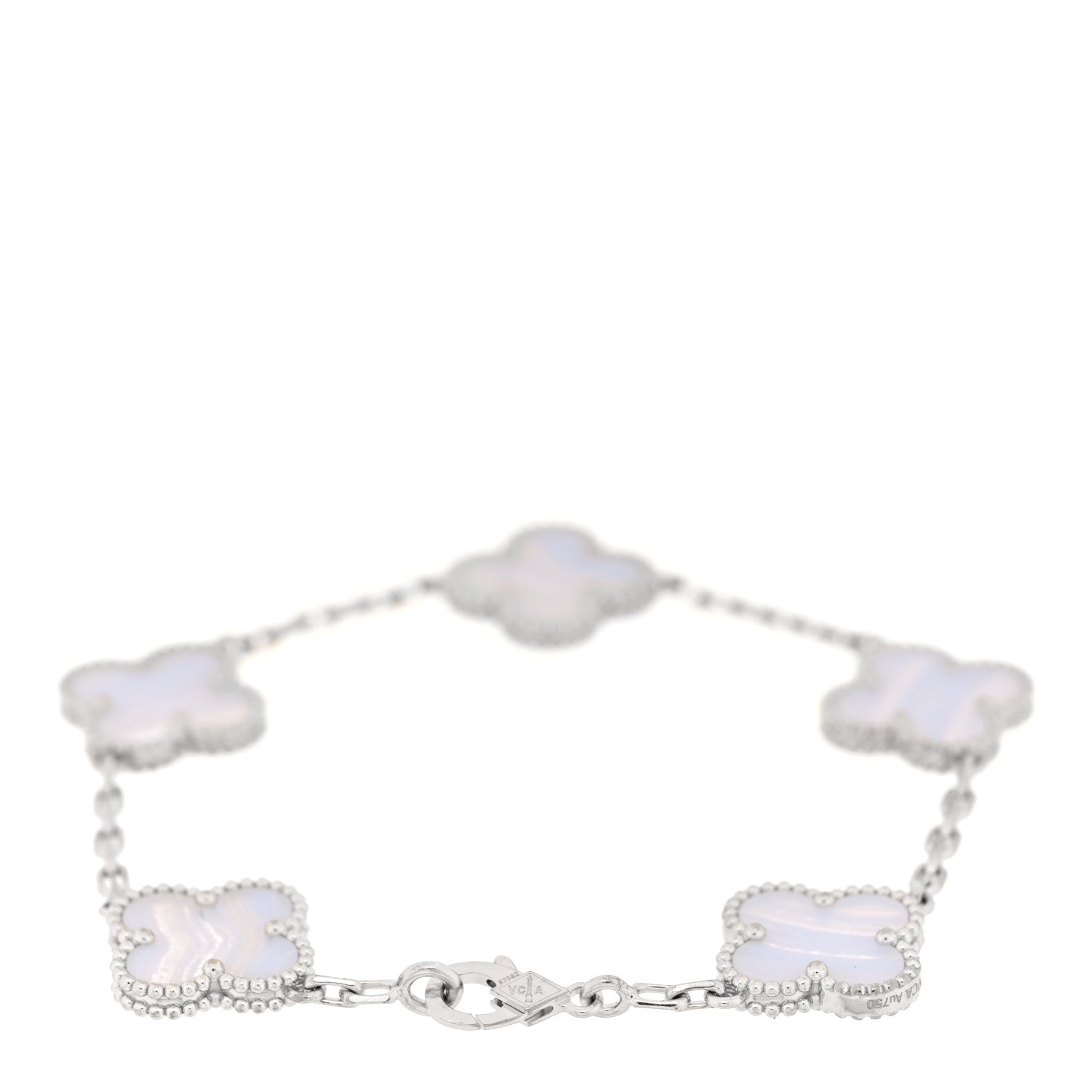 Van Cleef & Arpels 18K White Gold Chalcedony 5 Motifs Vintage Alhambra Bracelet 2 of 4