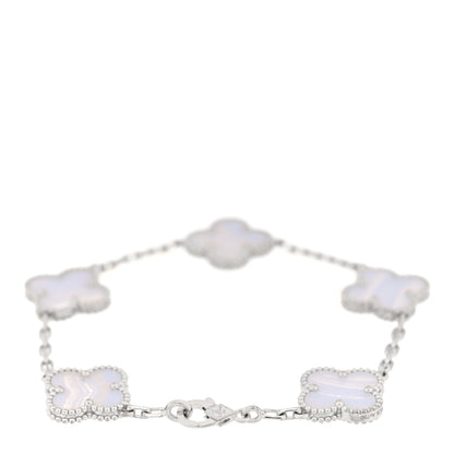 Van Cleef & Arpels 18K White Gold Chalcedony 5 Motifs Vintage Alhambra Bracelet 2 of 4