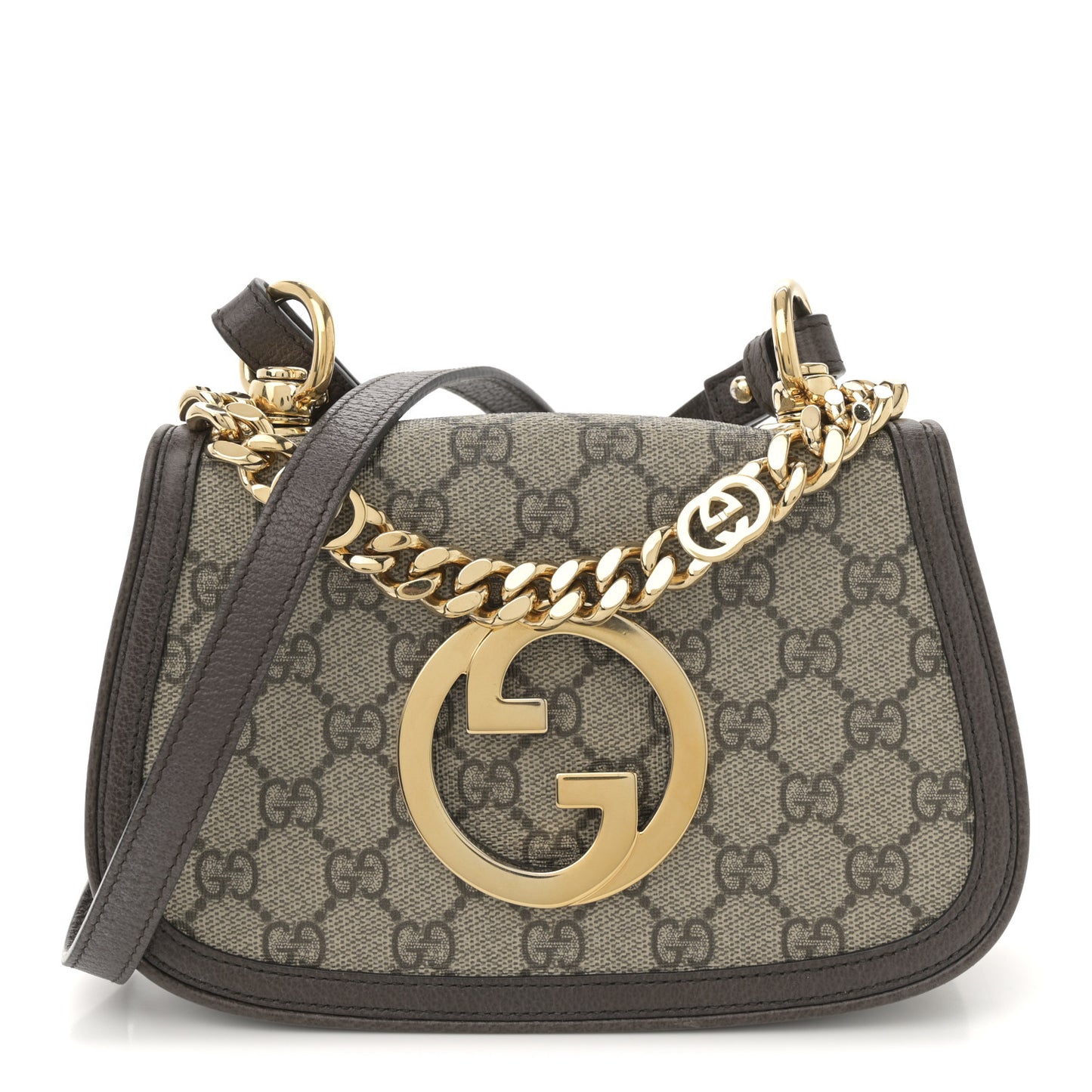 GG Supreme Monogram Textured Dollar Calfskin Mini Blondie Chain Shoulder Flap Bag Beige Ebony New Acero