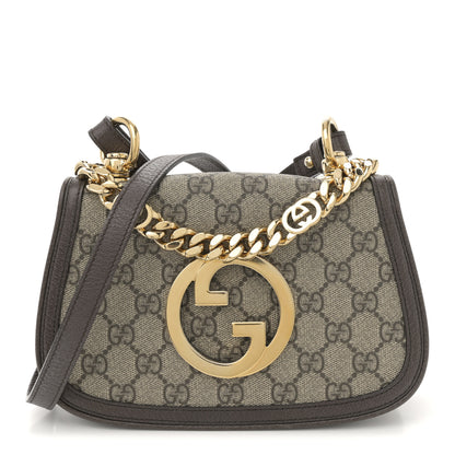 Gucci GG Supreme Monogram Textured Dollar Calfskin Mini Blondie Chain Shoulder Flap Bag Beige Ebony New Acero 1 of 11