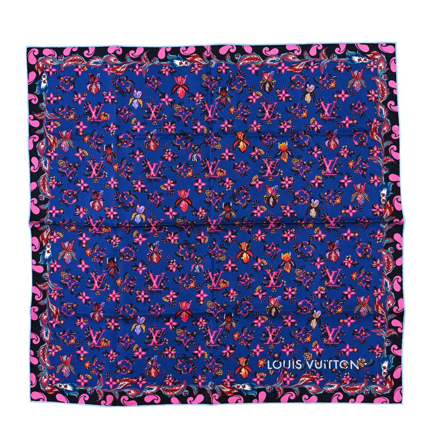 Louis Vuitton Silk Monogram Floral Square Scarf 70 Blue Multicolor 1 of 3