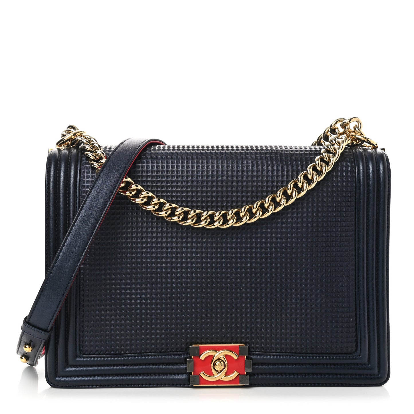 Lambskin Embossed New Medium Boy Cube Flap Navy