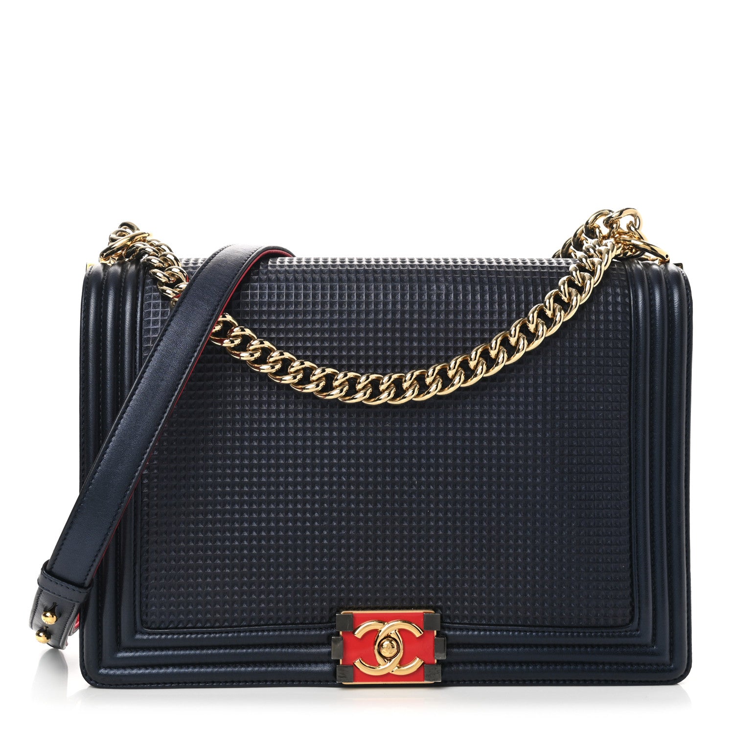 Chanel Lambskin Embossed New Medium Boy Cube Flap Navy 1 of 10