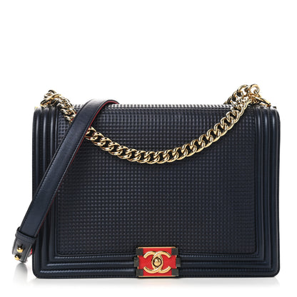 Chanel Lambskin Embossed New Medium Boy Cube Flap Navy 1 of 10