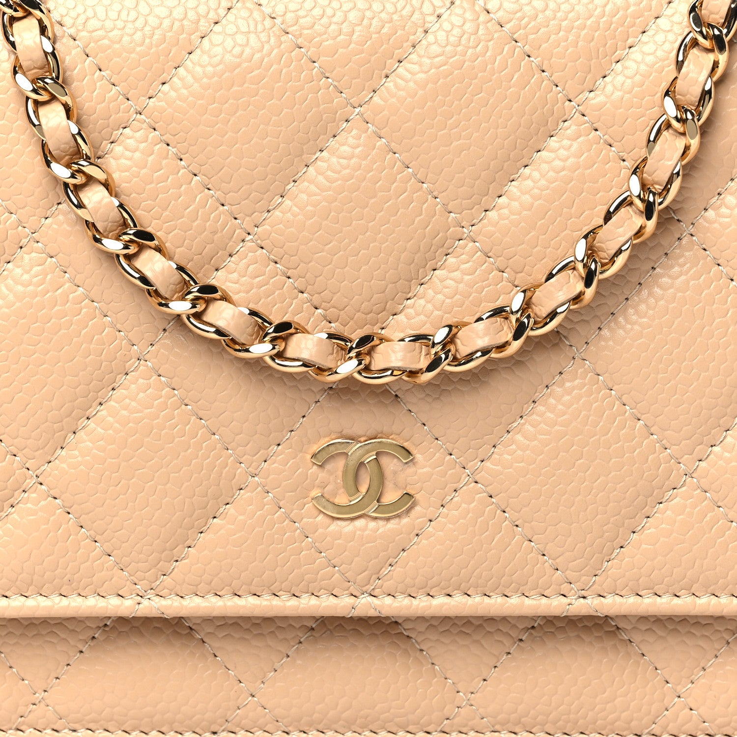 Chanel Caviar Quilted Wallet on Chain WOC Beige 9 of 12