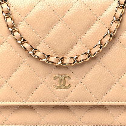 Chanel Caviar Quilted Wallet on Chain WOC Beige 9 of 12