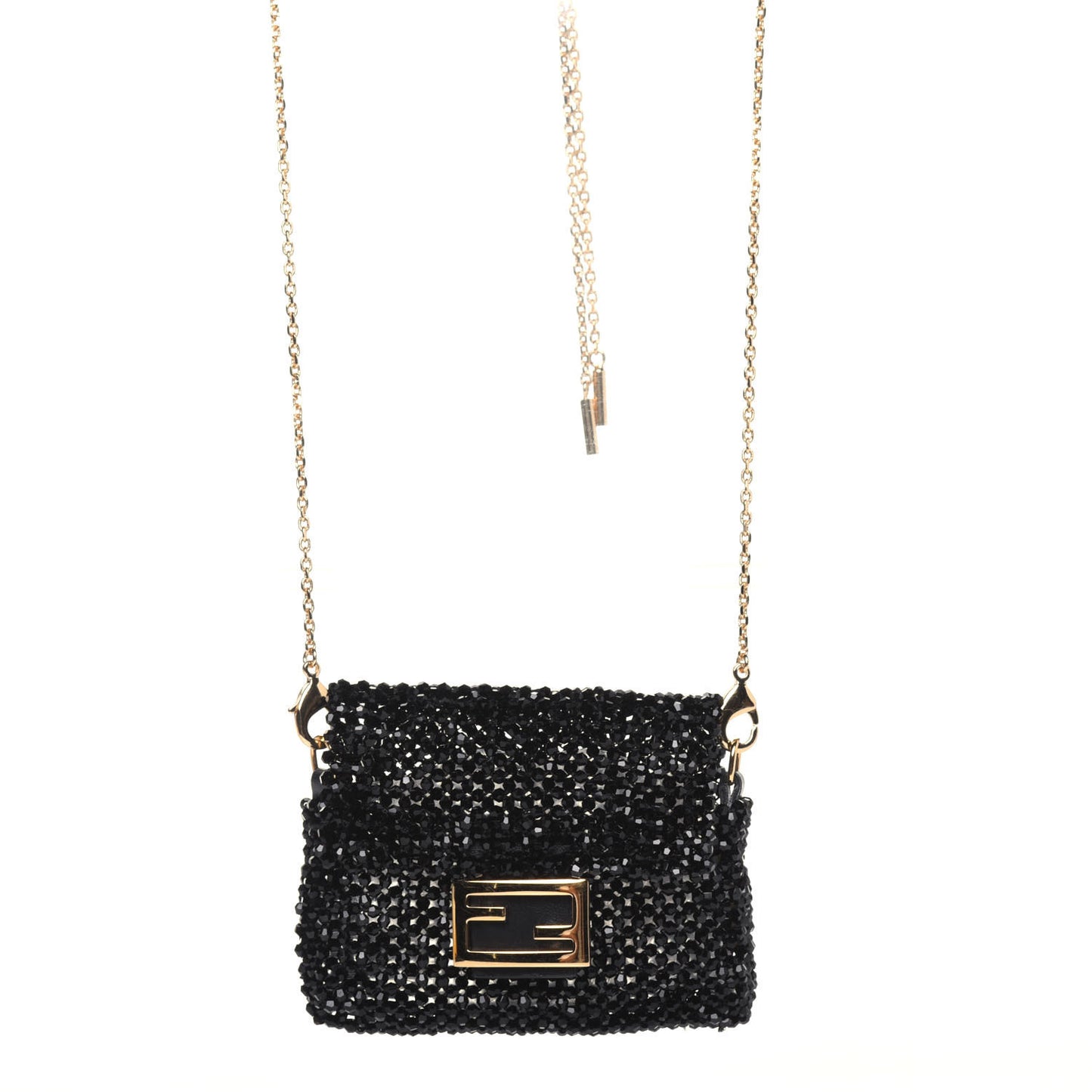 Crystal Vitello King Beaded Mini Pico Baguette Charm Black
