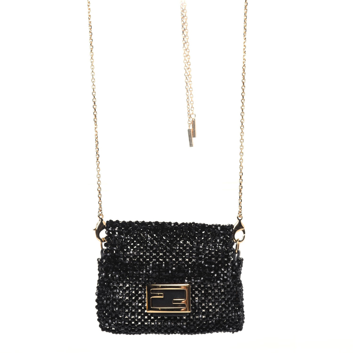 Fendi Crystal Vitello King Beaded Mini Pico Baguette Charm Black 2 of 13