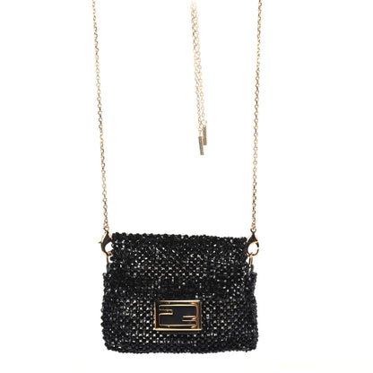 Fendi Crystal Vitello King Beaded Mini Pico Baguette Charm Black 2 of 13