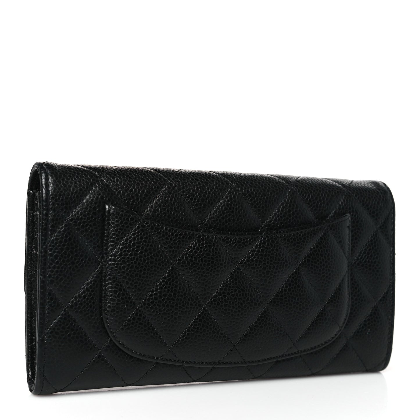 Caviar Quilted Long Flap Wallet Black