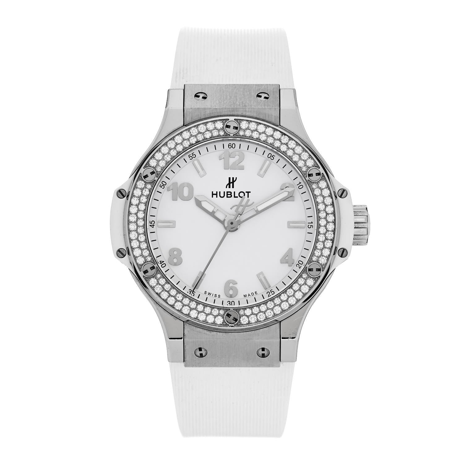 Hublot Stainless Steel Rubber Diamond Pave Bezel 38mm Big Bang Quartz Watch White White 1 of 5