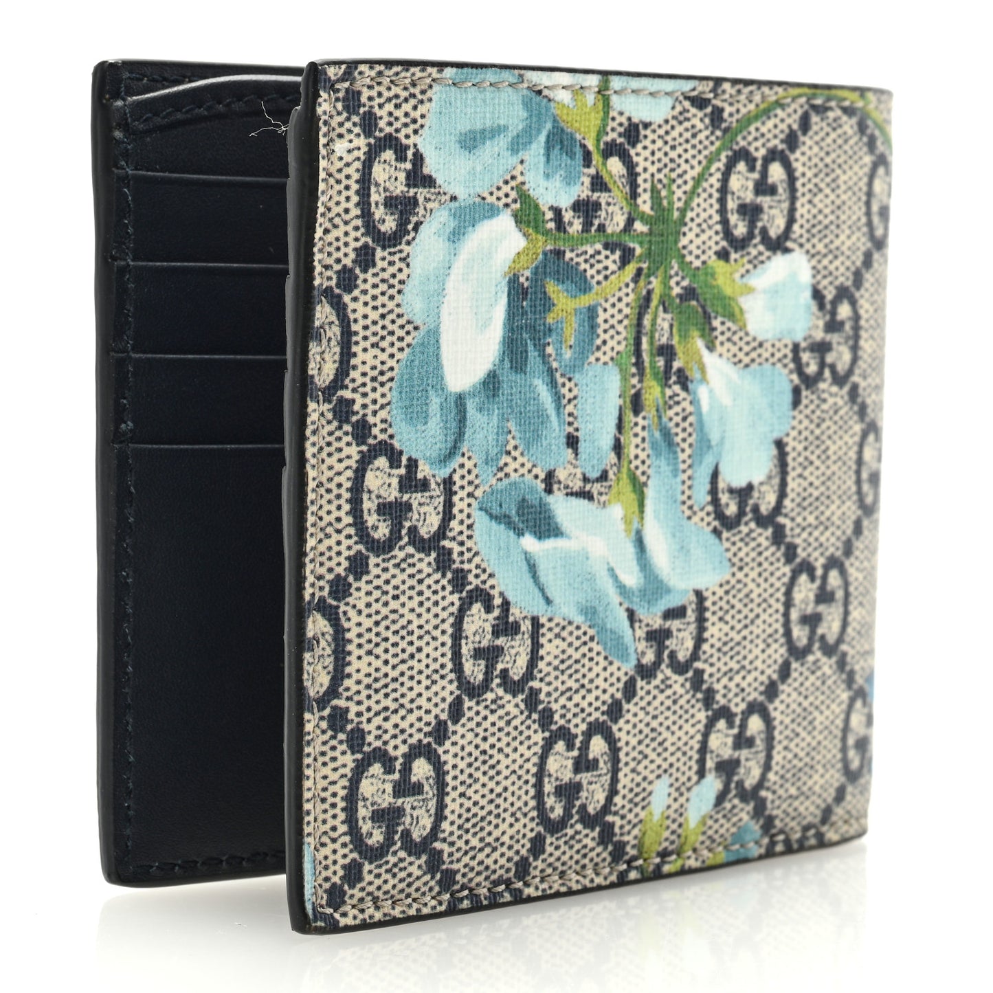 GG Supreme Monogram Blooms Bi-Fold Wallet Beige Blue Navy