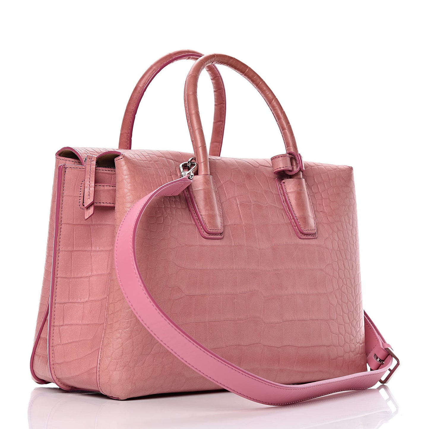 Calfskin Crocodile Embossed Medium Milla Tote Pink