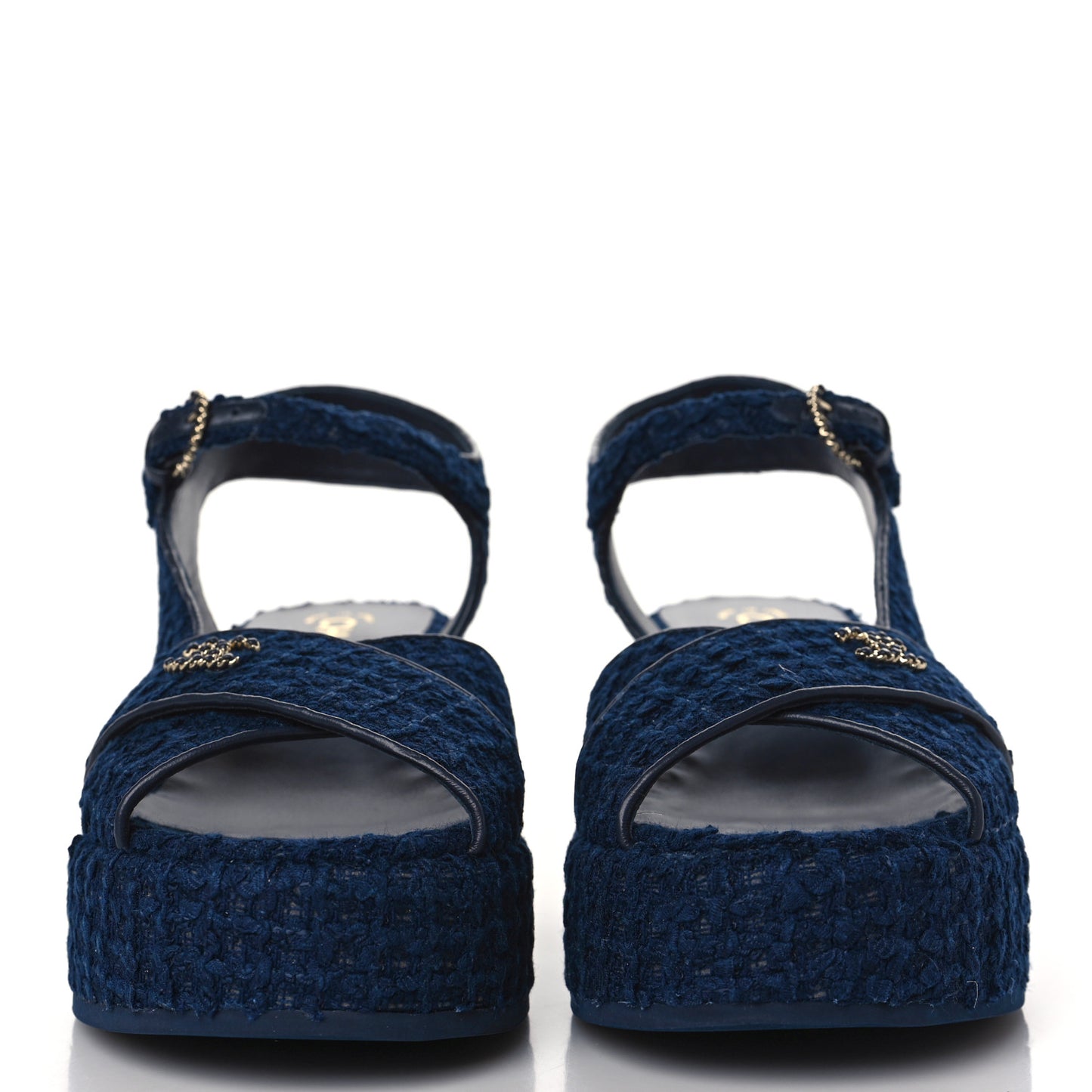 Cotton Tweed Quilted CC Platform Sandals 39 Navy Blue