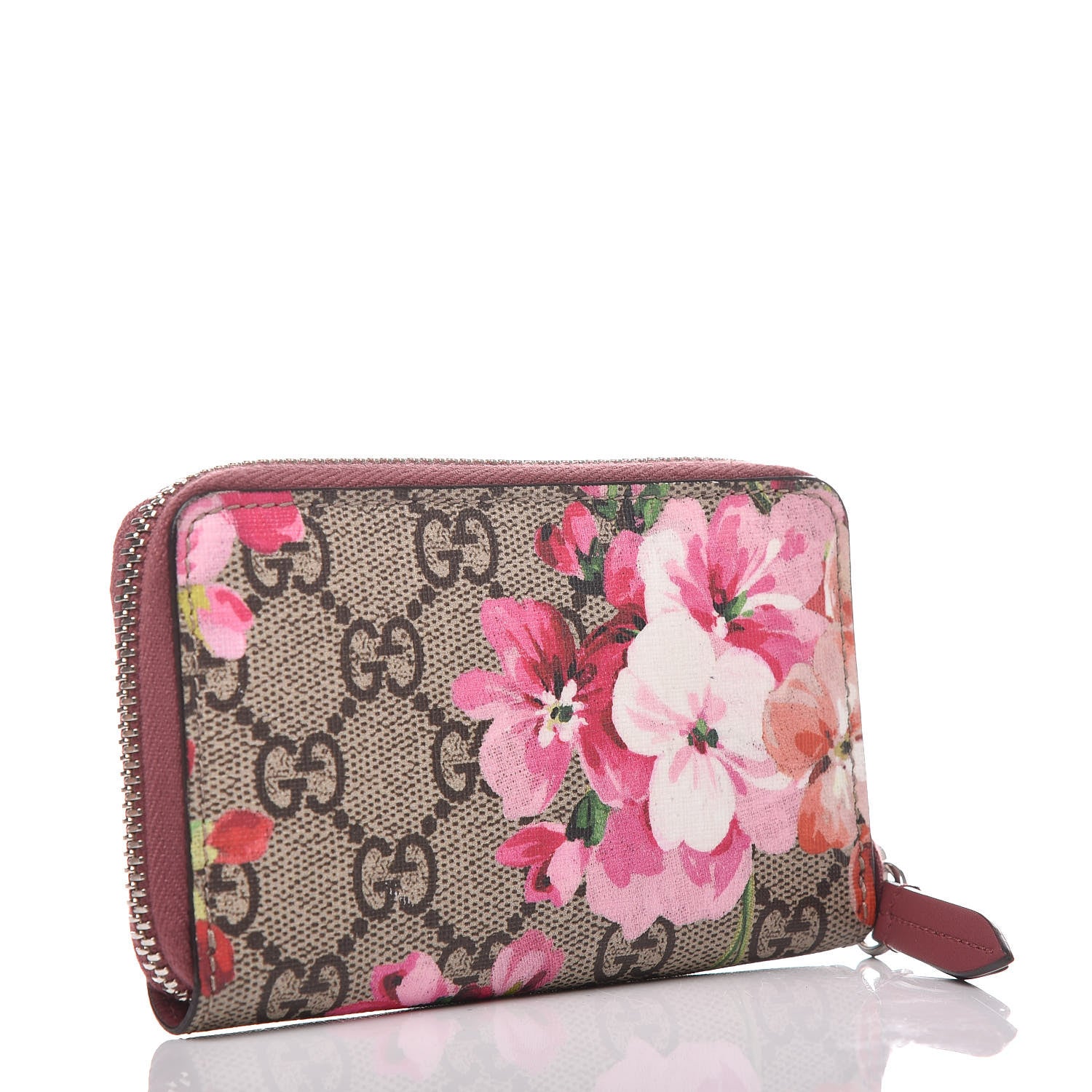 Gucci GG Supreme Monogram Blooms Zip Around Card Case Wallet Beige Multicolor Dry Rose 3 of 7
