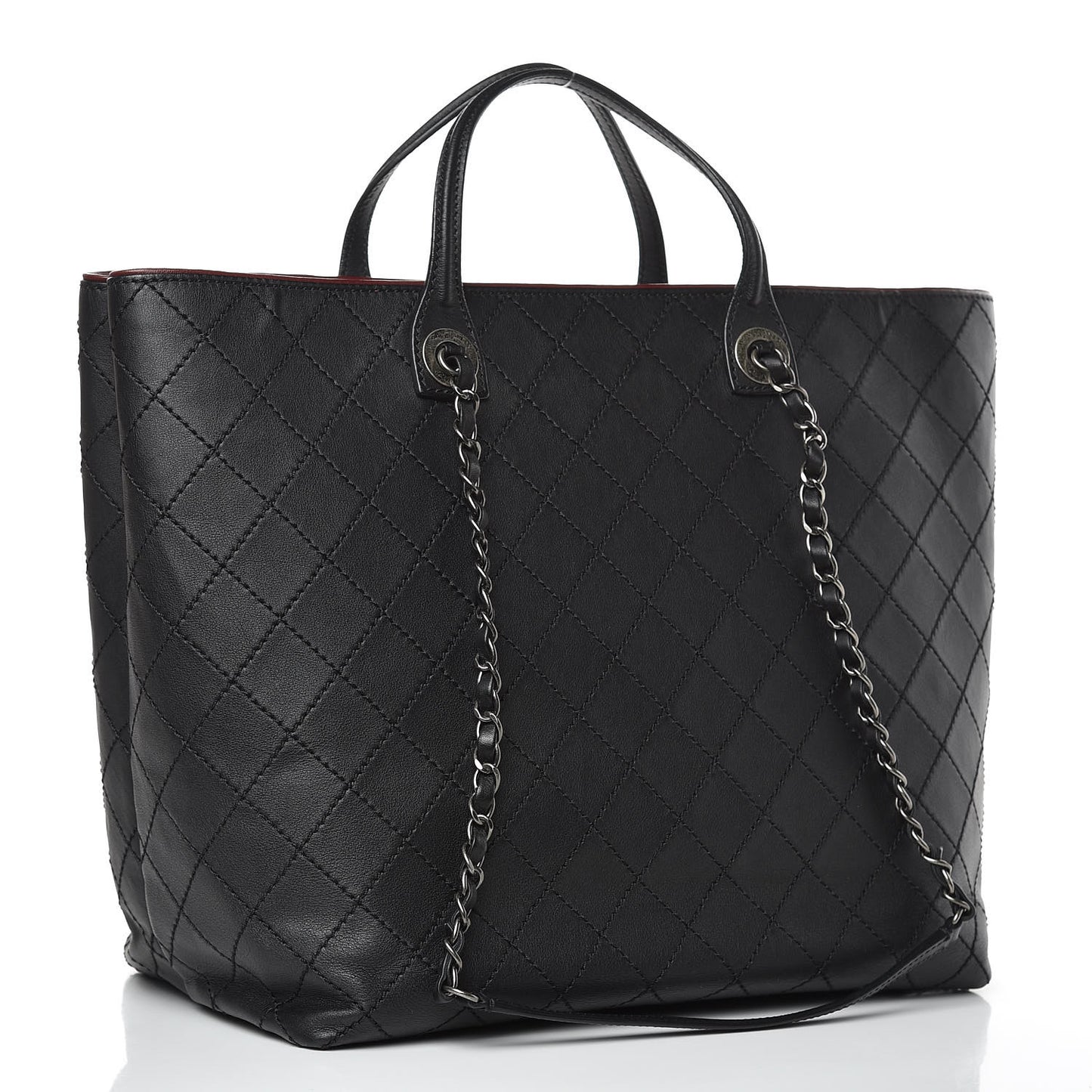 Calfskin Stitched Large Shopping Tote Black