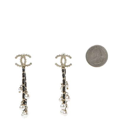 Chanel Lambskin Pearl Crystal CC Chain Hoop Earrings Gold Black 2 of 5