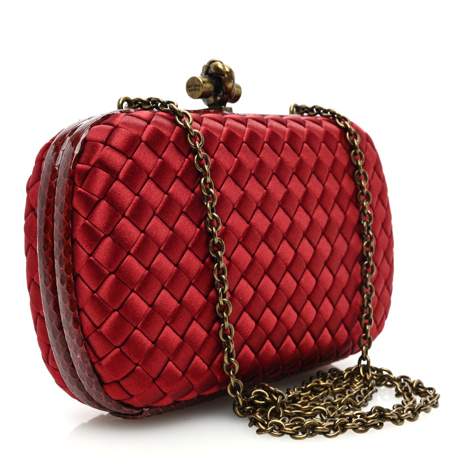 Bottega Veneta Satin Intreccio Impero Ayers Chain Knot Clutch Red 3 of 9
