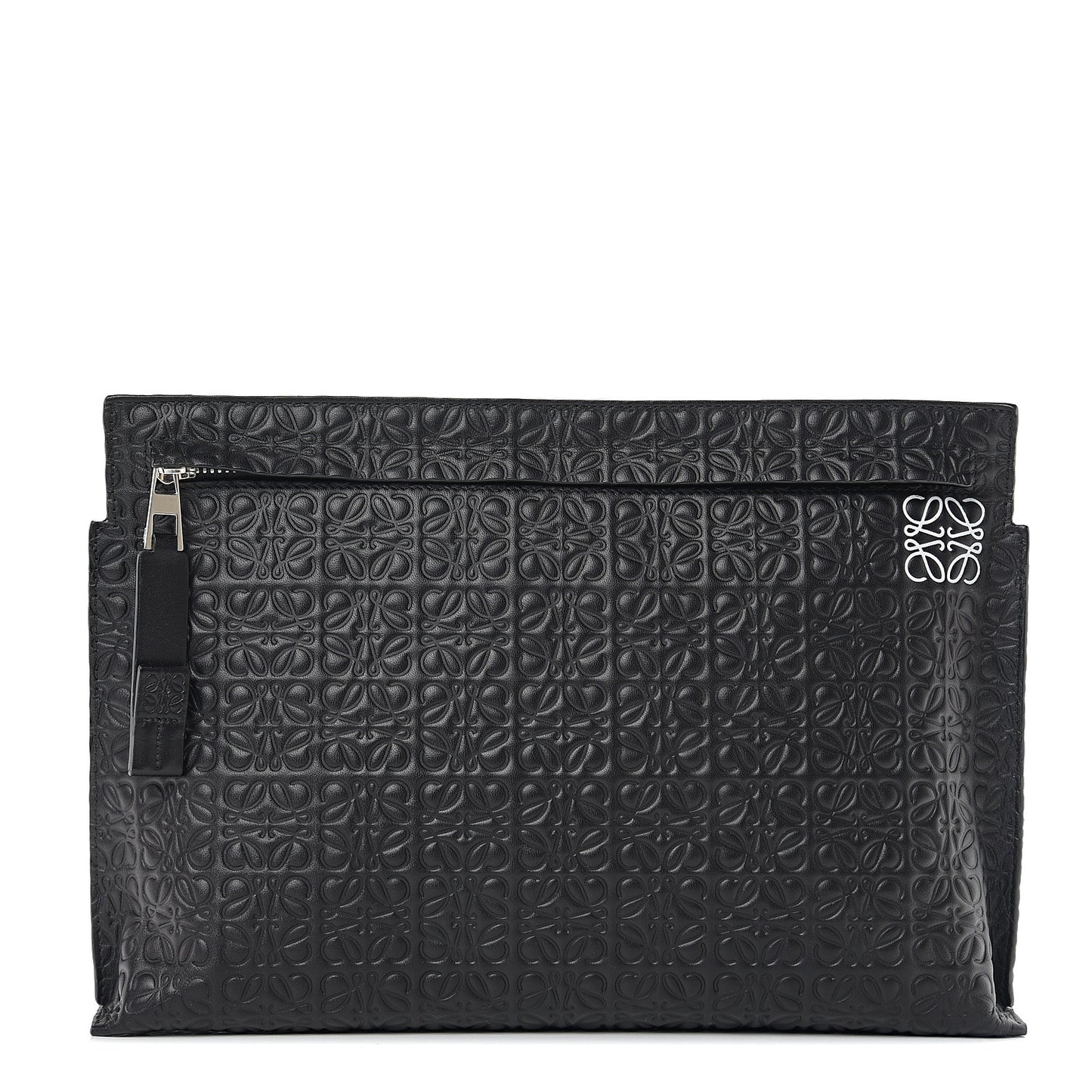 Calfskin Embossed Repeat T Pouch Black