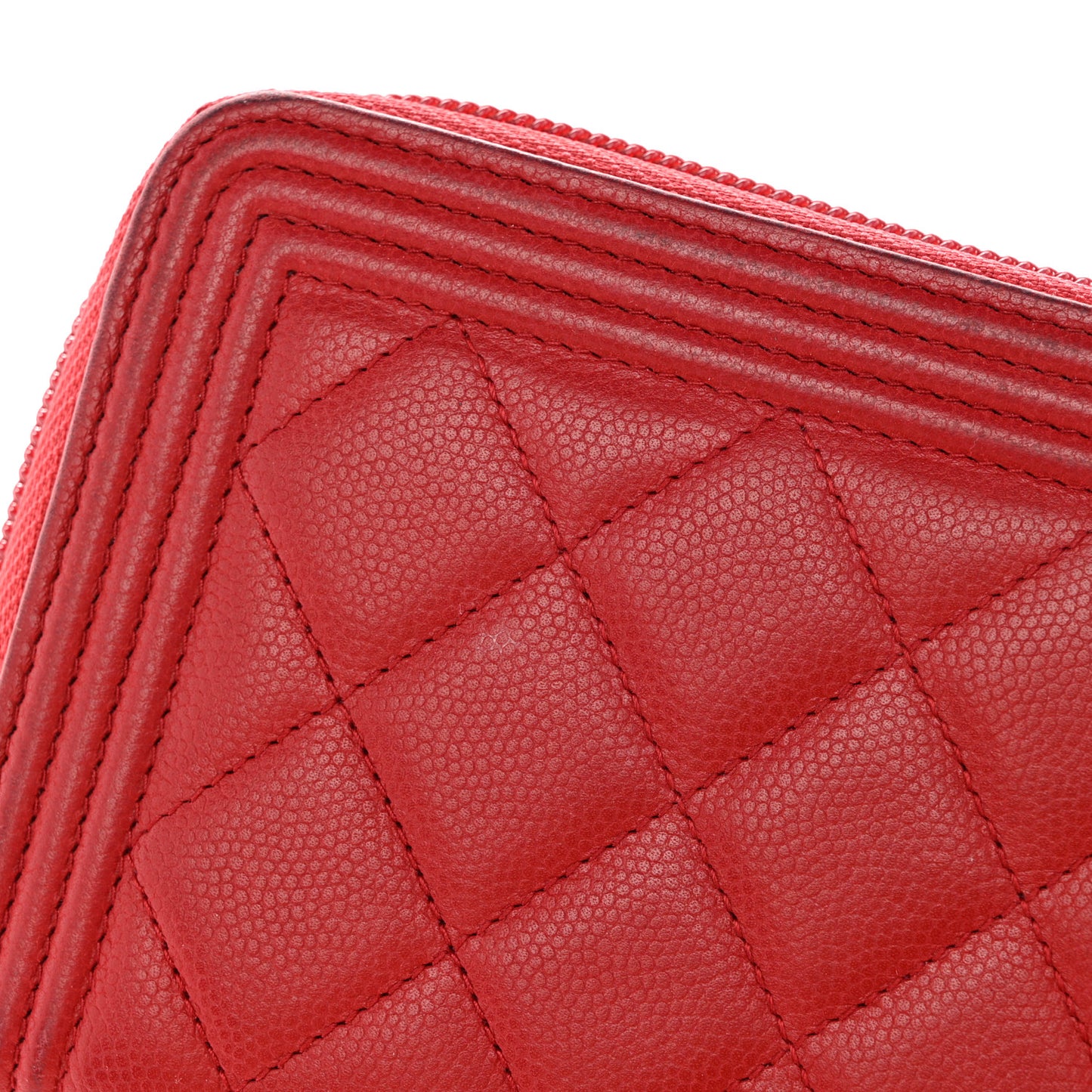Caviar Quilted Large Boy Zip Around Wallet Red