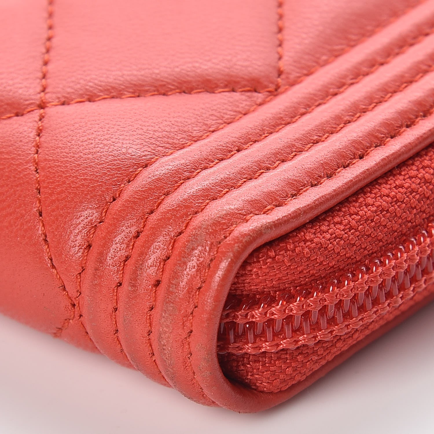 Chanel Lambskin Quilted Boy Zip Around Wallet Red 7 of 13