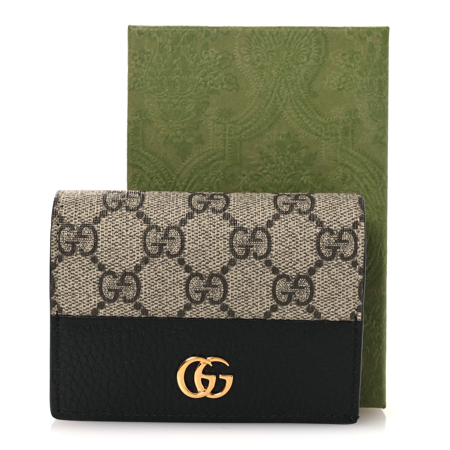 Gucci Dollar Calfskin GG Supreme Monogram GG Marmont Card Case Black Beige Ebony 8 of 8