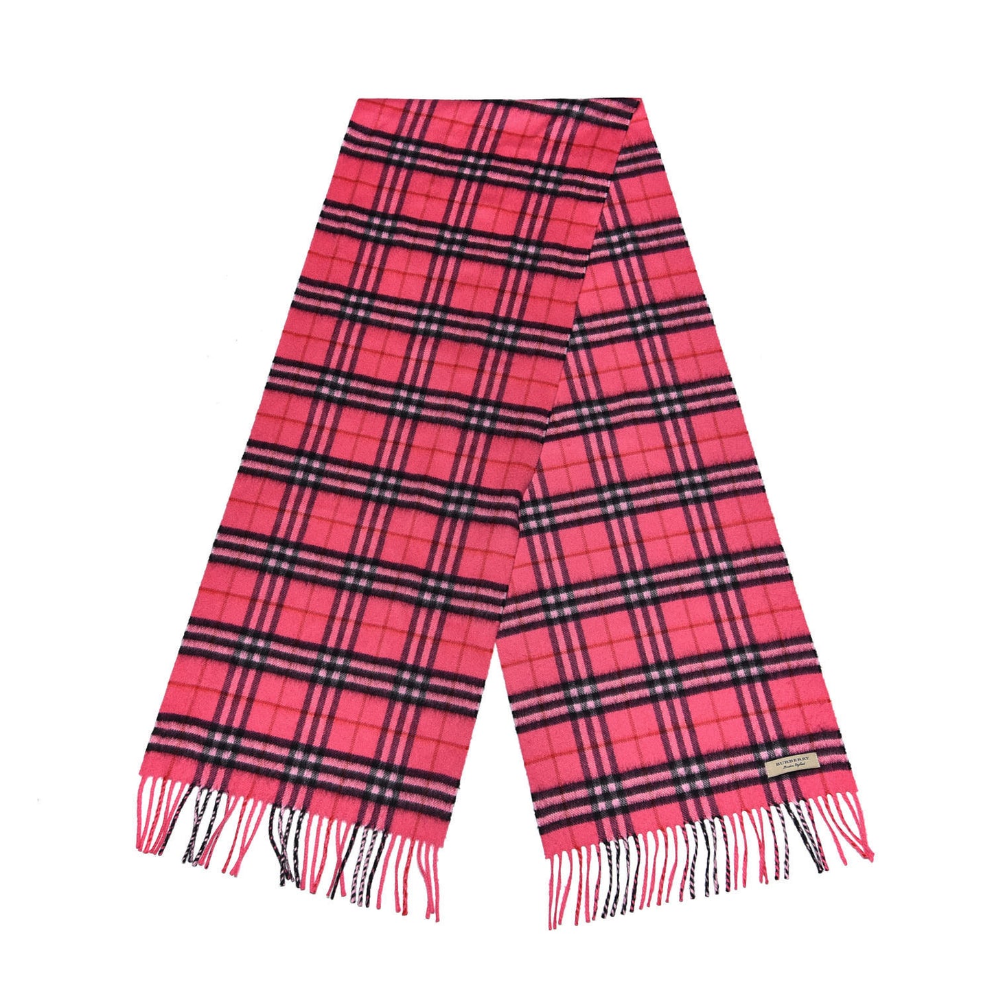 Cashmere Vintage Check Fringe Scarf Bright Pink