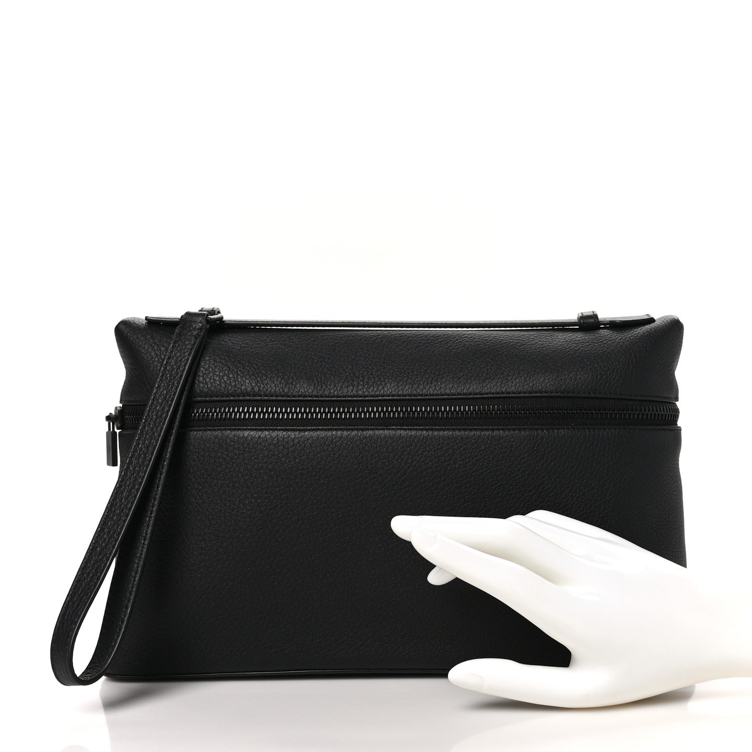 Loro Piana Grained Calfskin Extra Pocket Pouch L29 Black 2 of 9
