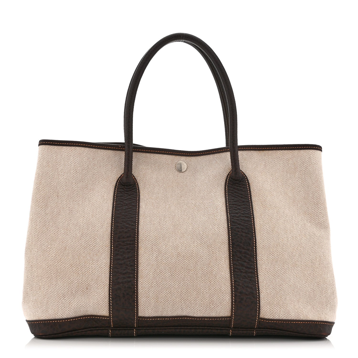 Hermes Buffle Skipper Toile Garden Party 36 MM Tote Marron Fonce 1 of 12