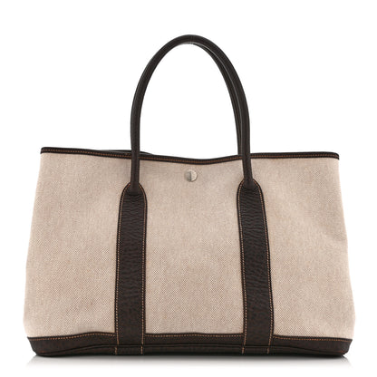 Hermes Buffle Skipper Toile Garden Party 36 MM Tote Marron Fonce 1 of 12