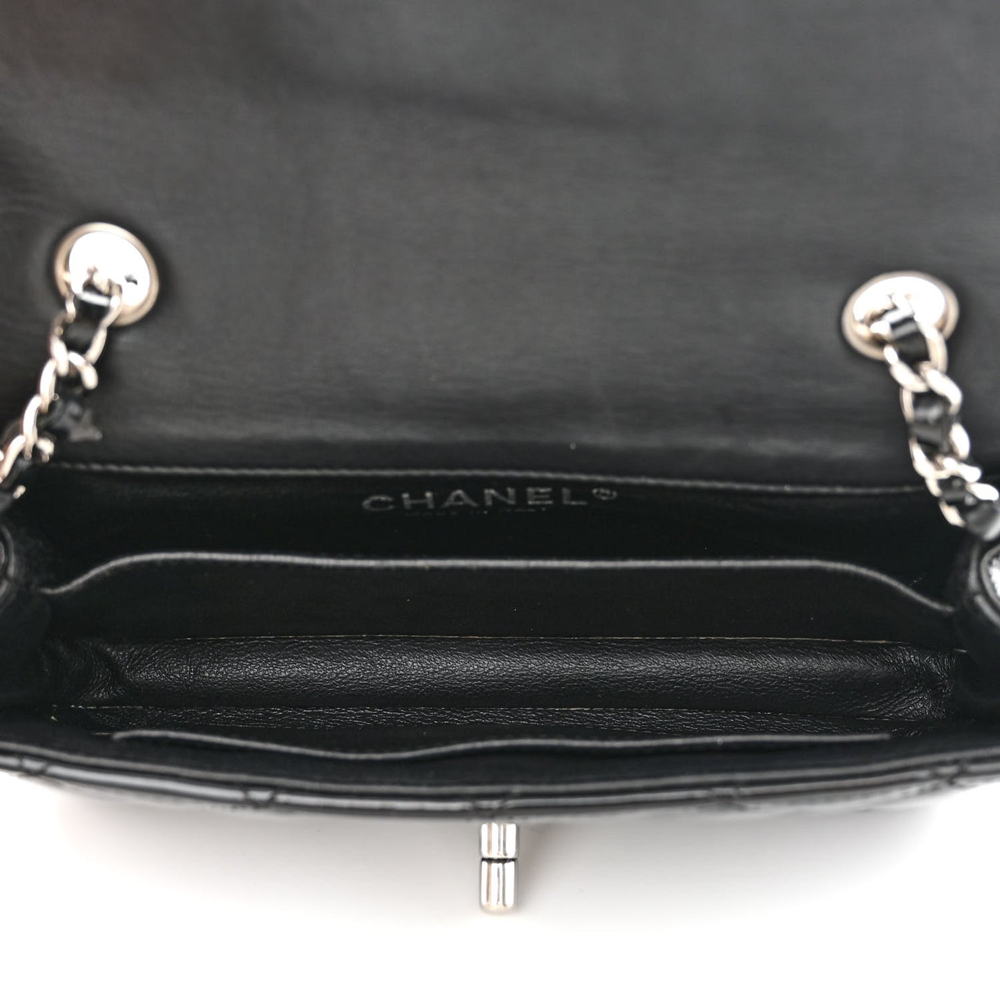 Patent Calfskin Quilted Extra Mini Rectangular Flap Black