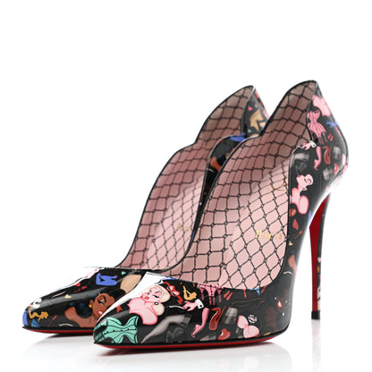 Christian Louboutin Patent Bored Lin Resille Hot Chick 100 Pumps 37.5 Black Multicolor 3 of 7