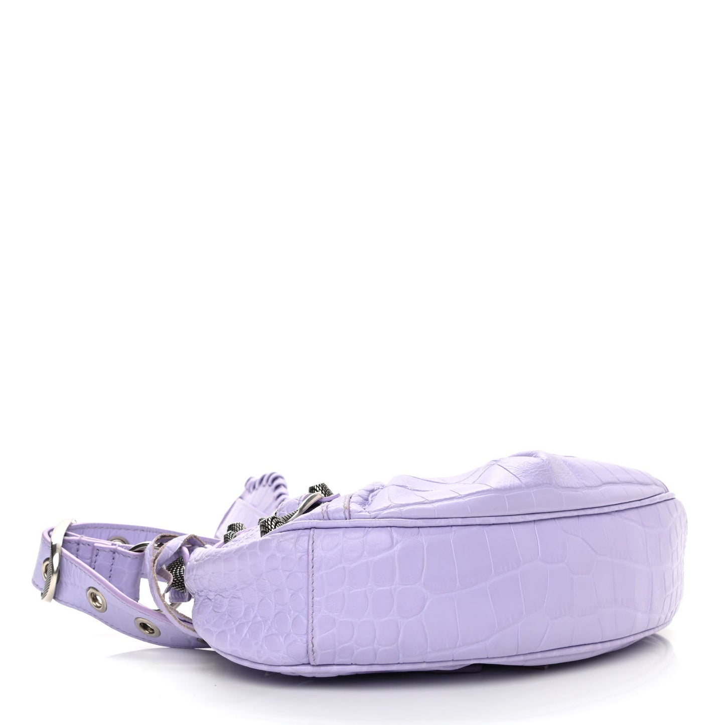 Extra Supple Calfskin Crocodile Embossed Le Cagole Shoulder Bag XS Lilac