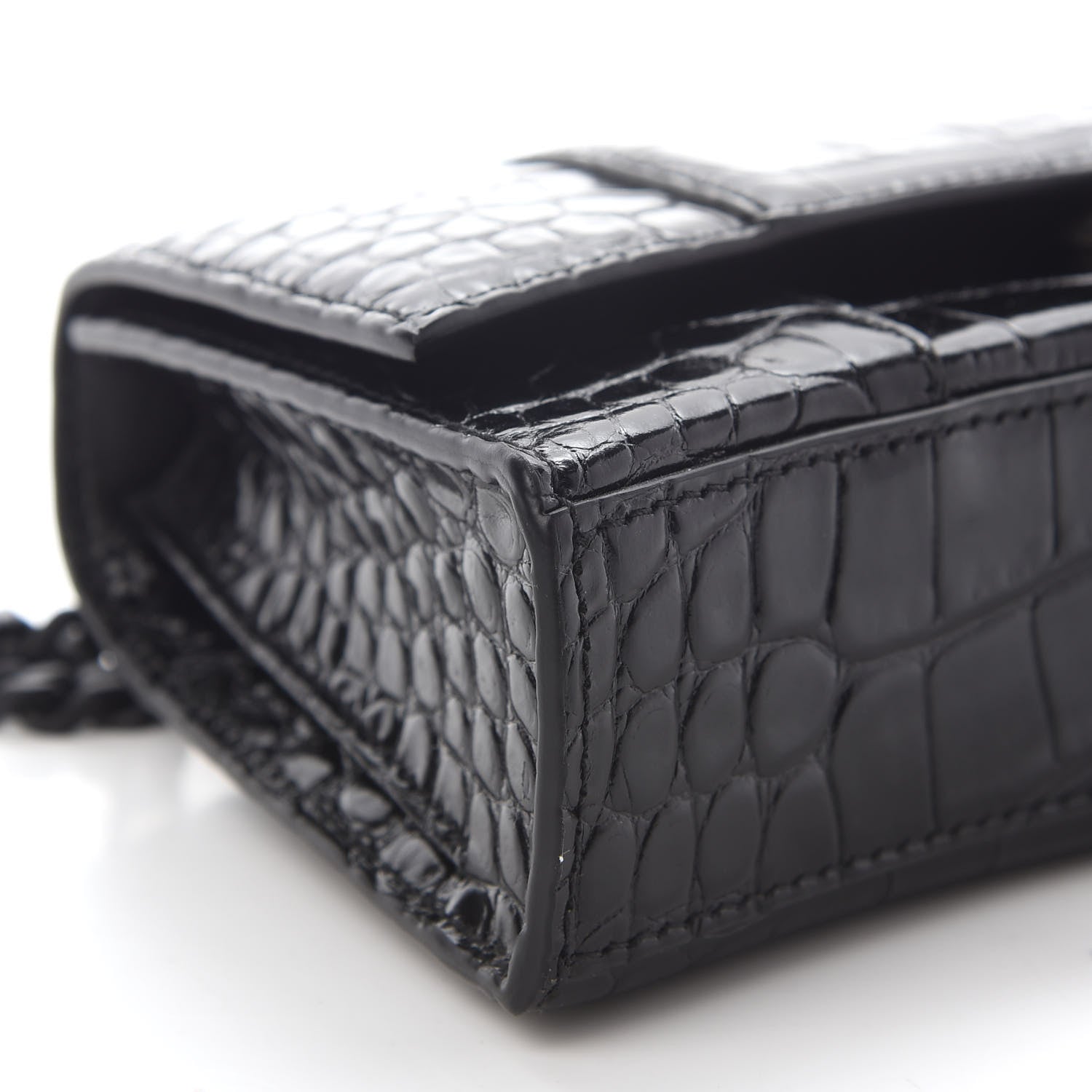 Balenciaga Shiny Calfskin Monochrome Crocodile Embossed Hourglass Chain Bag XS Black 8 of 10