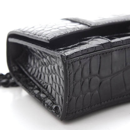 Balenciaga Shiny Calfskin Monochrome Crocodile Embossed Hourglass Chain Bag XS Black 8 of 10