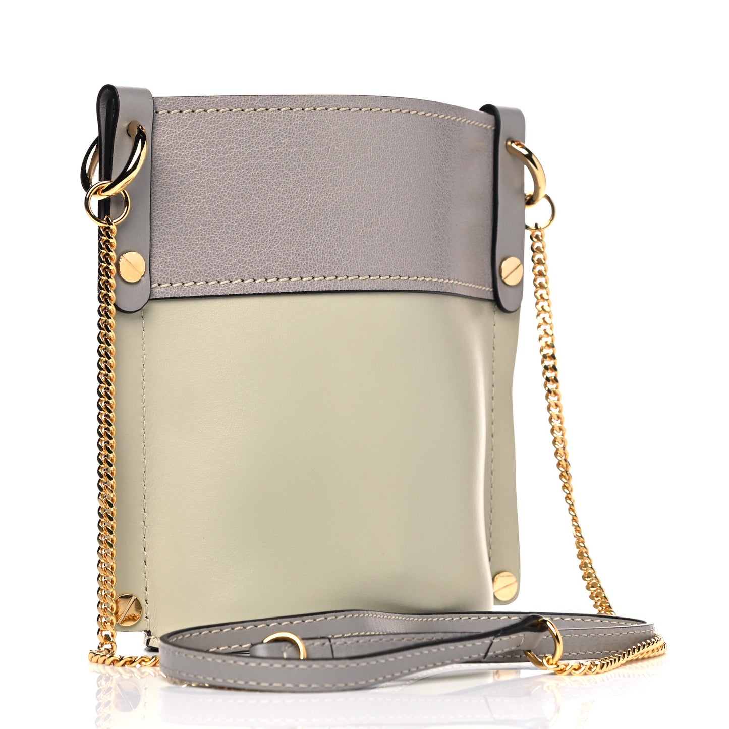 Shiny Calfskin Goatskin Mini Aby Bi-Color Bucket Light Eucalyptus