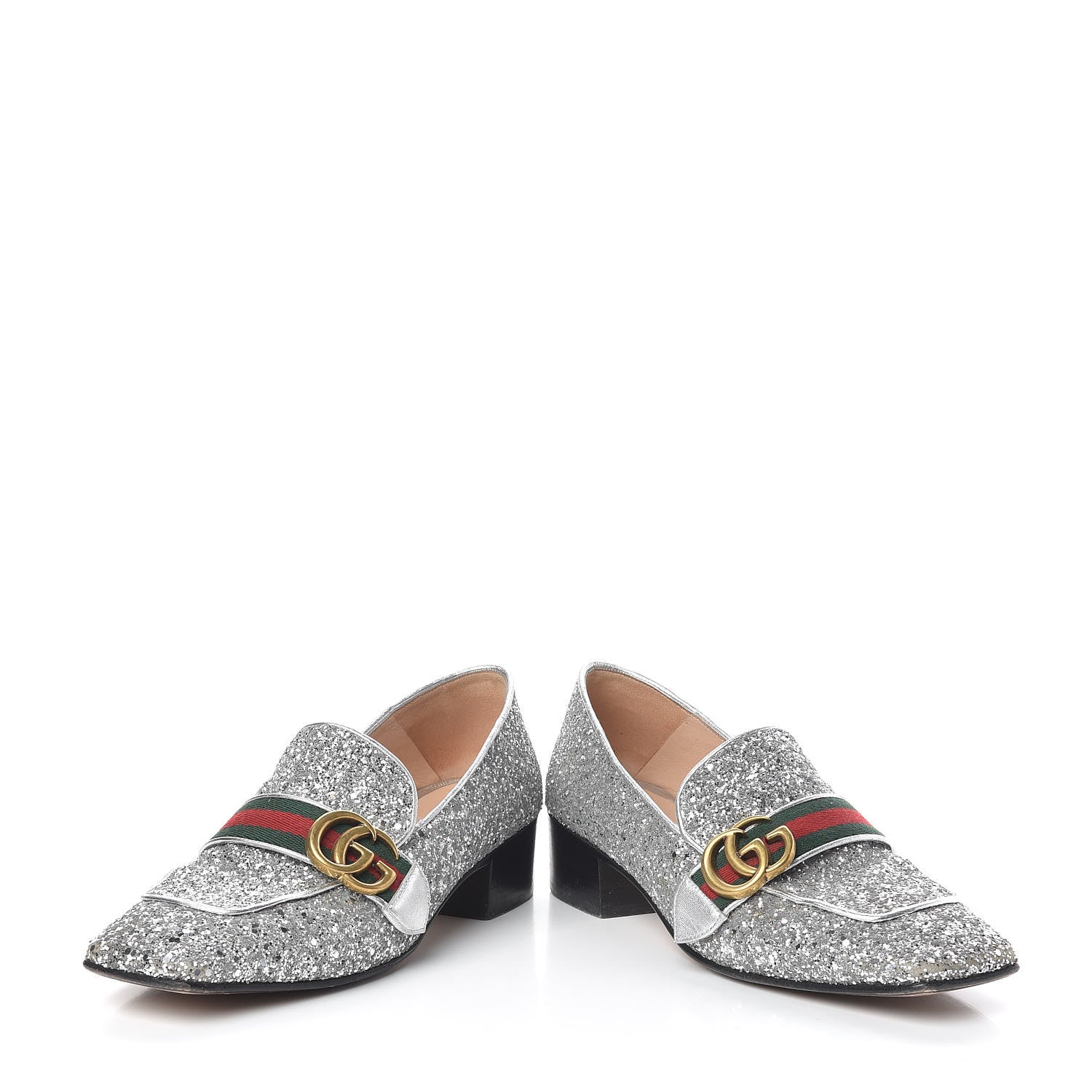 Gucci Glitter Web Peyton Loafers 38 Silver 6 of 11