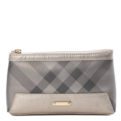Burberry Calfskin Nude Check Medium Cosmetic Pouch Metallic Nude 1 of 9
