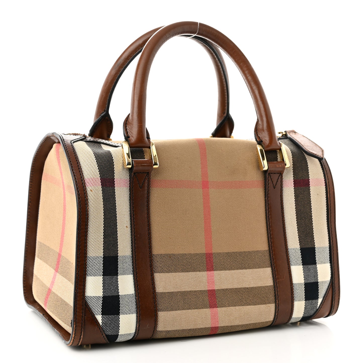 House Check Bridle Calfskin Small Bowling Bag Dark Tan