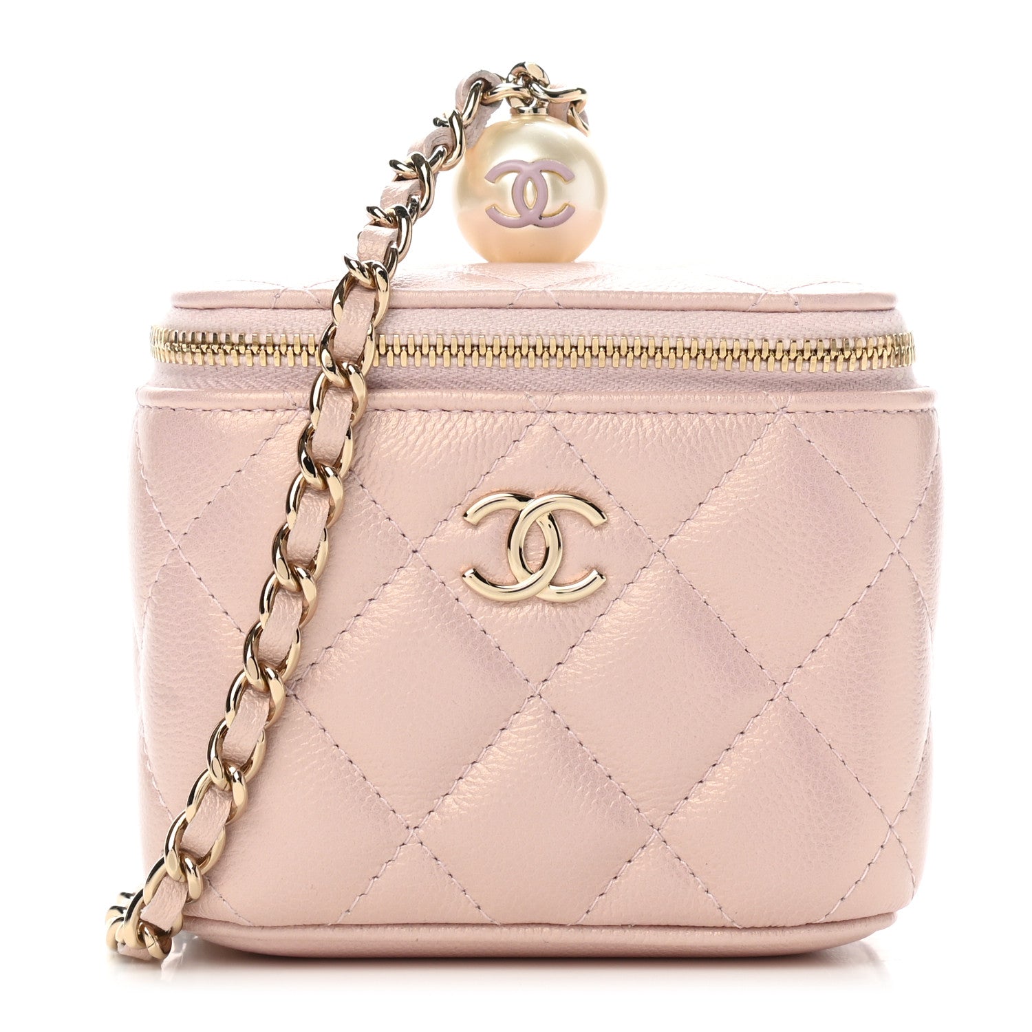 Chanel Iridescent Caviar Quilted Mini Pearl On Top Vanity Case With Chain Light Pink 1 of 12