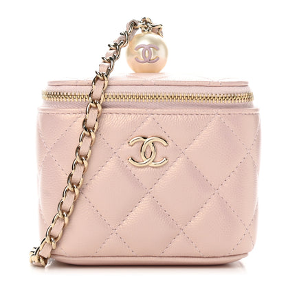 Chanel Iridescent Caviar Quilted Mini Pearl On Top Vanity Case With Chain Light Pink 1 of 12