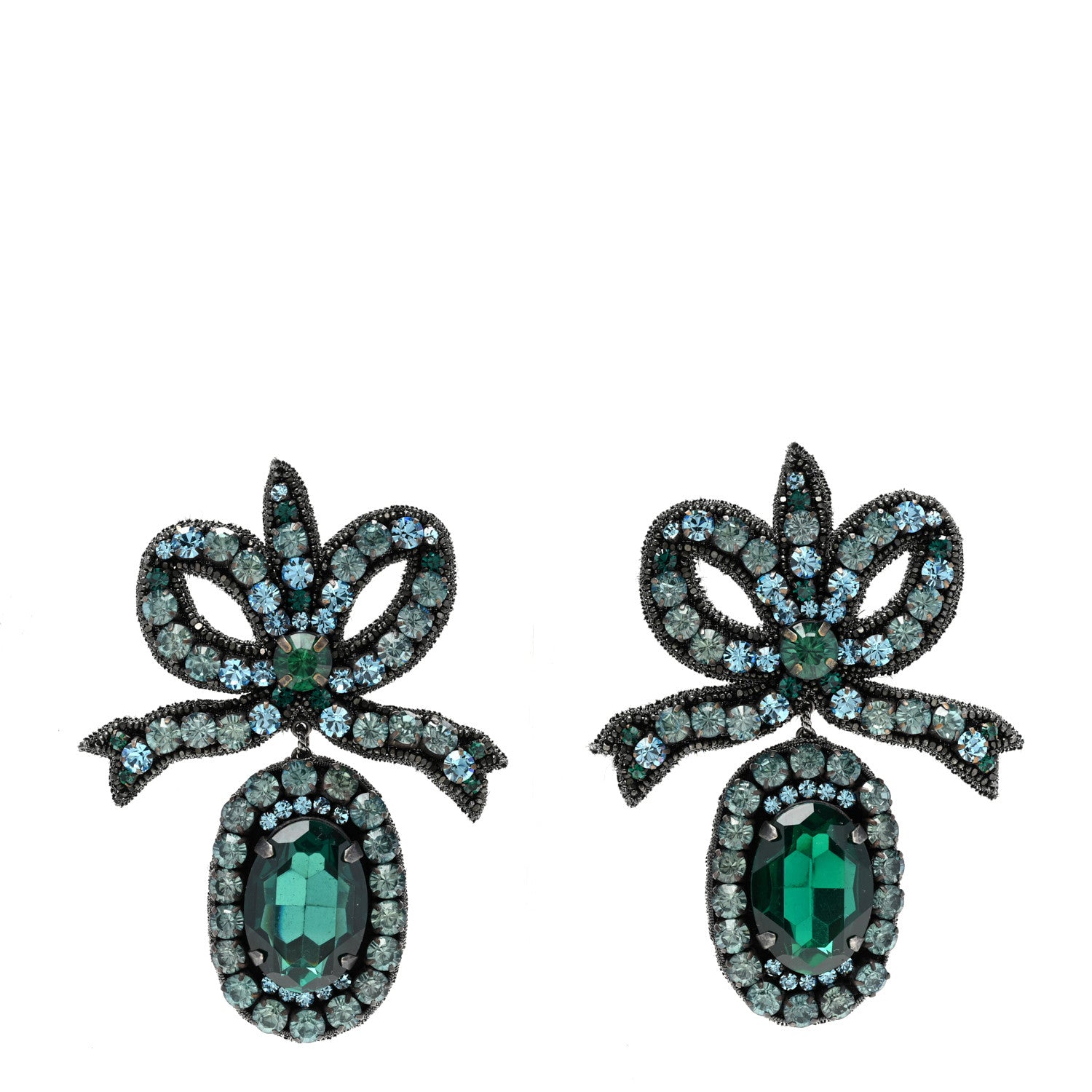 Gucci Metal Crystal Embroidered Bow Earrings Green 1 of 3