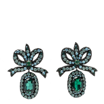 Gucci Metal Crystal Embroidered Bow Earrings Green 1 of 3