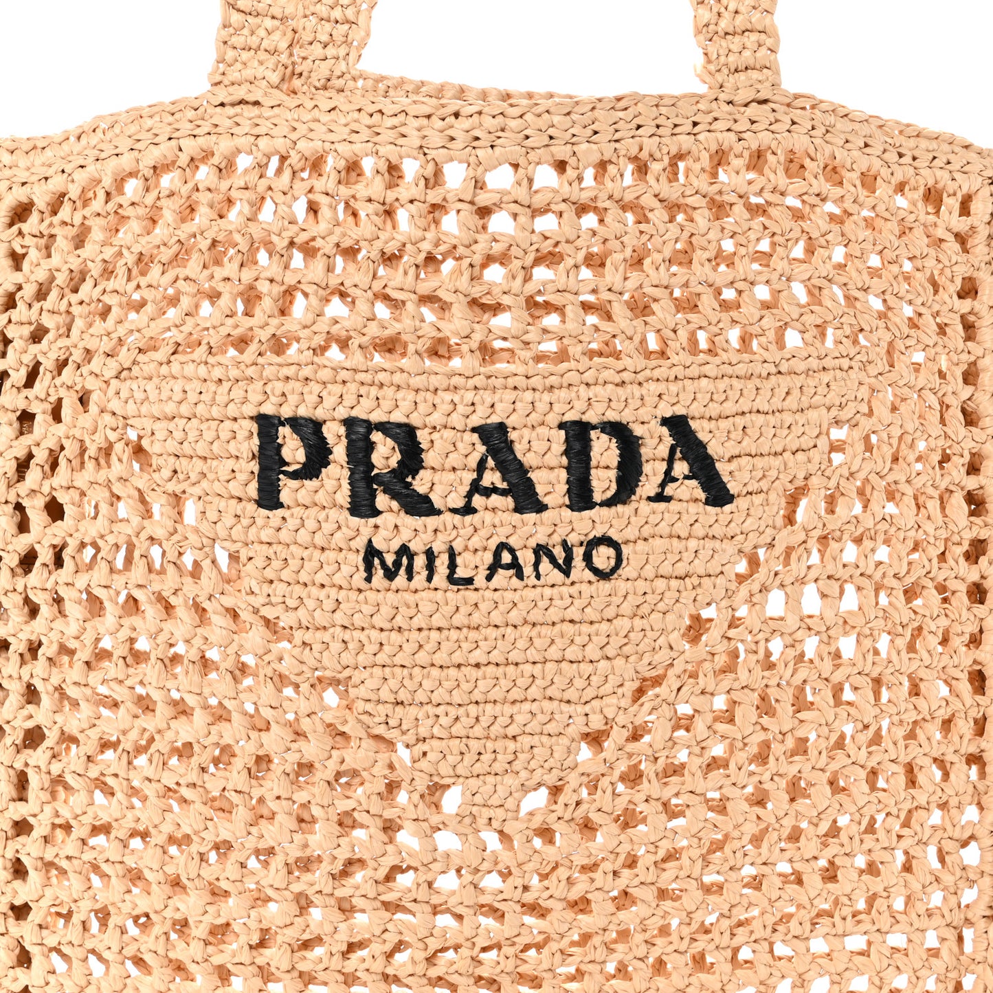 Yarn Raffia Effect Crochet Logo Embroidered Tote Bag Naturale