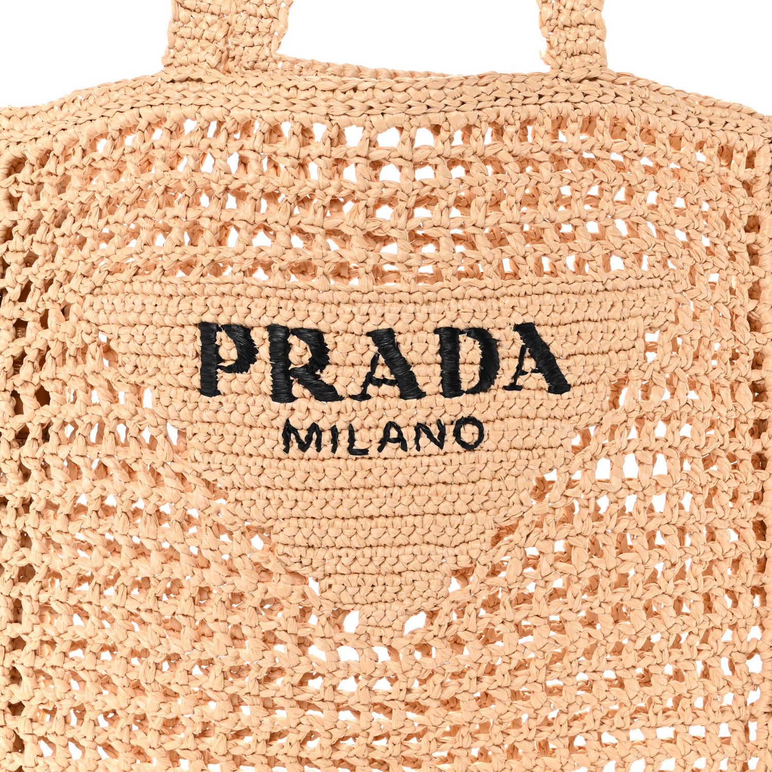 Prada Yarn Raffia Effect Crochet Logo Embroidered Tote Bag Naturale 7 of 10