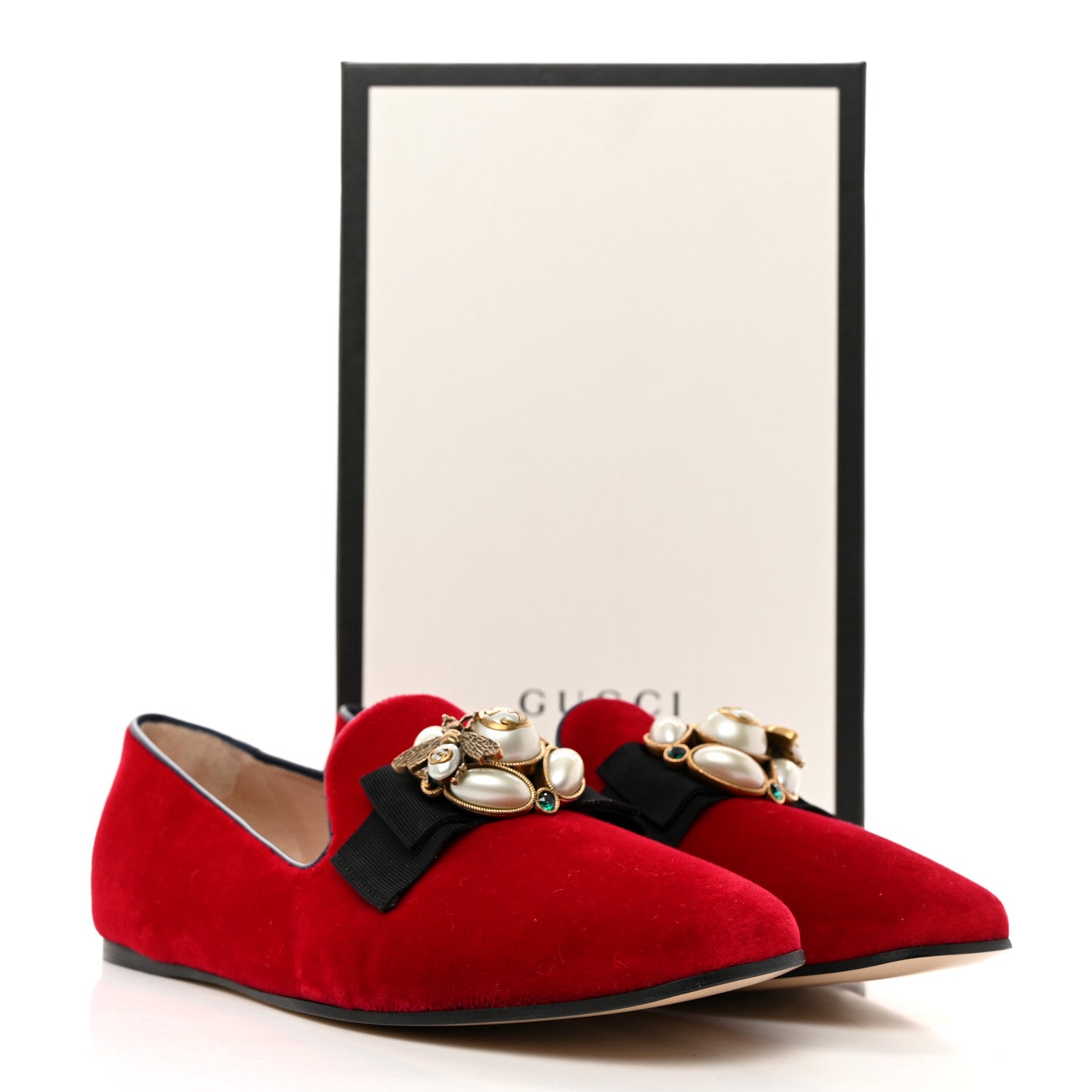 Gucci Velvet Etoile Pearl Embellished Loafers 40.5 Red 9 of 9