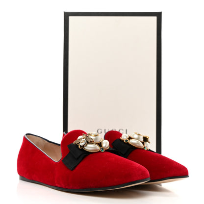 Gucci Velvet Etoile Pearl Embellished Loafers 40.5 Red 9 of 9