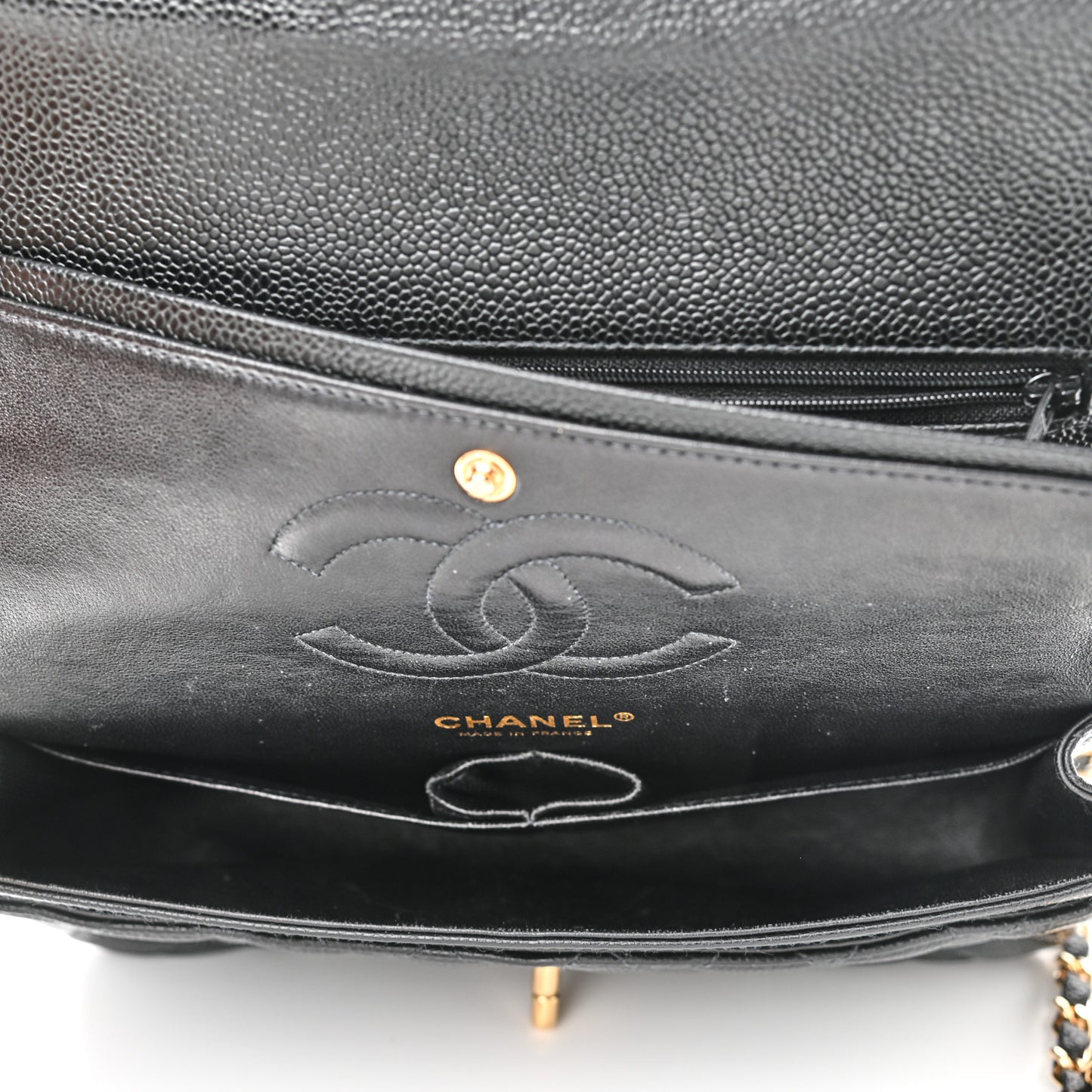 Caviar Quilted Medium Double Flap Black